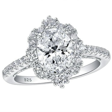 SHELOVES 1.8 Carat Oval Halo Engagement Rings for Women AAAAA Cubic Zirconia Wedding Rings 925 Sterling Silver Size 6