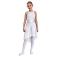 thumbnail image 1 of RUNQHUI Robe Justaucorps de Ballet Sans Manches Brillante à Strass Froncée pour Filles Enfants Lyrique Moderne Contemporaine de Salle de Bal Blanc 6, 1 of 7