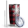 thumbnail image 2 of 20oz Tumblers Red Christmas Snowflake and Plaid Pattern Stainless Steel Vacuum Insulated Double Wall Travel Tumbler Cups Mug with Lid and Straw,Cleaning Brush for Cold & Hot Drinks, 2 of 7