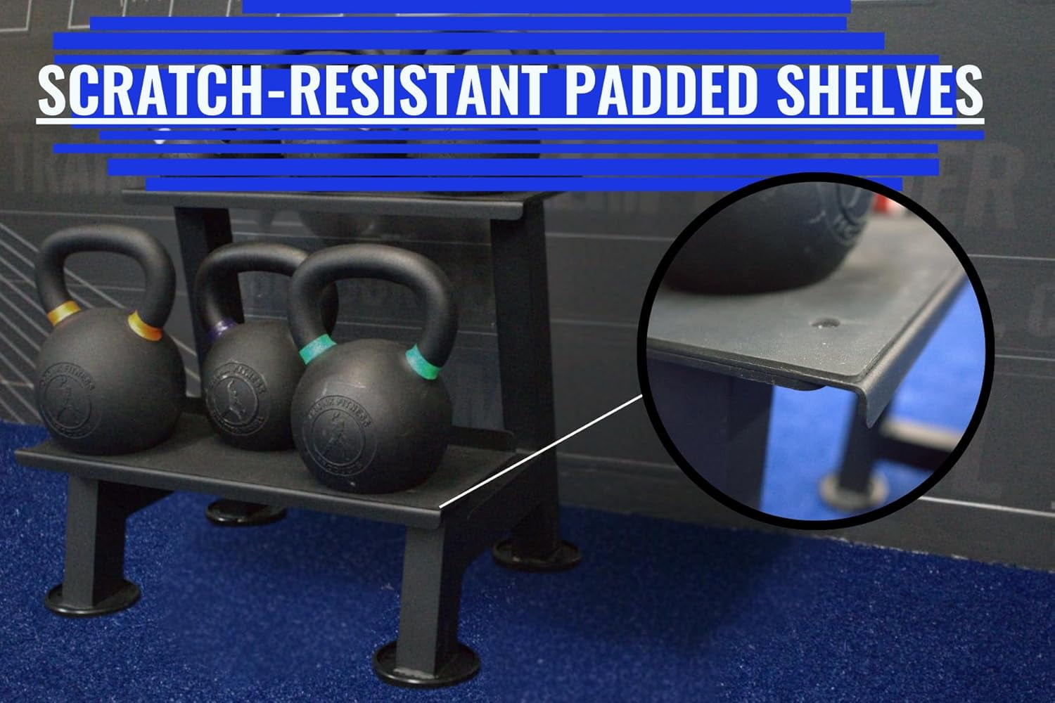Gronk Fitness Kettlebell Storage Rack | 2-Tier Shelf with Scratch-Resistant Padded Shelves | Heavy-Duty Weight Rack for Home Gym & Strength Training | Organize Kettlebells & Gym Equipment