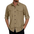 thumbnail image 3 of Sun Protection Shirts for Men Long Sleeved Solid Color Fast Drying Turndown Collar Blouse With Pockets Loose Casual Breathable Sports Top, 3 of 8