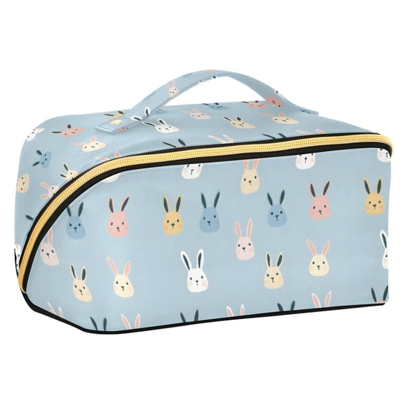 FORMRS Makeup Bag Travel Cosmetic Organizer for Women Fold Flat Zipper Pouch with Handle, Blue Rabbits