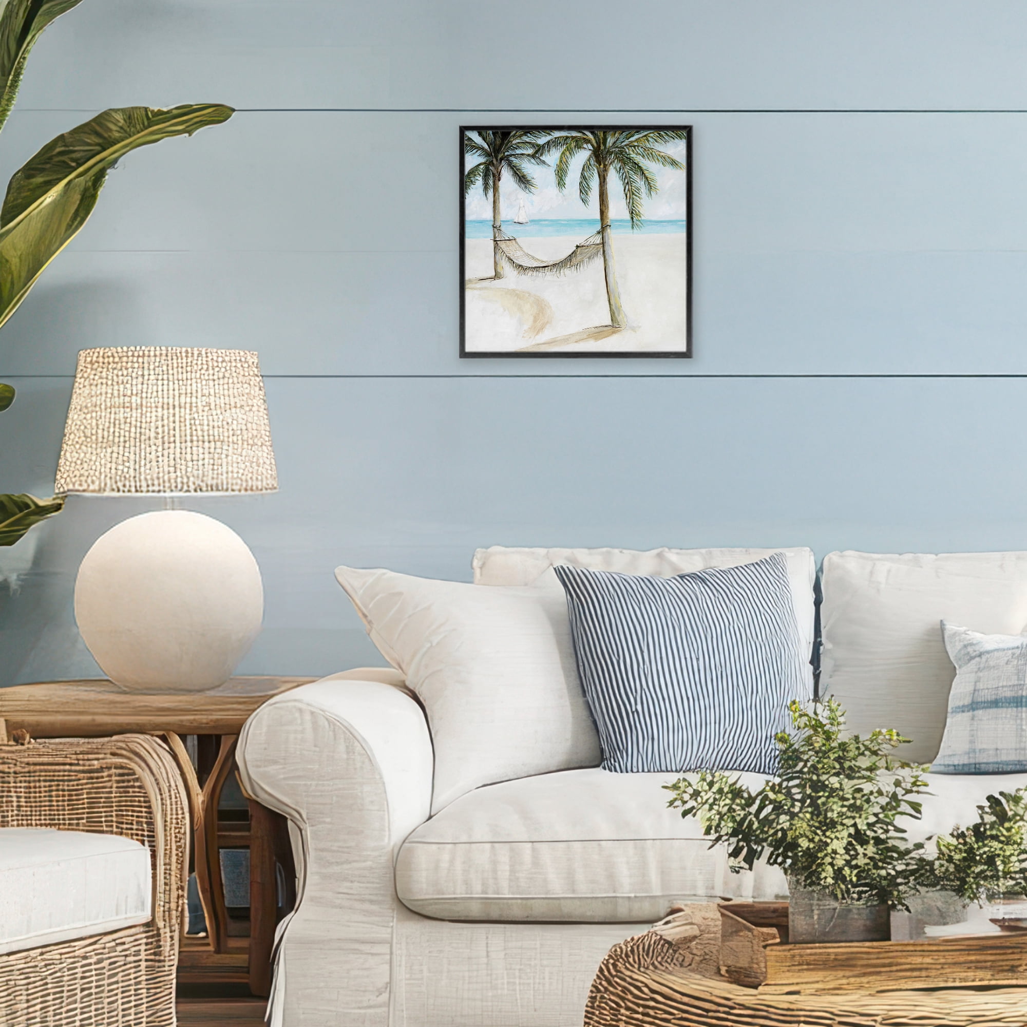 Stupell Industries Beach Hammock Coastal Scene Black Framed Giclee Art, design by Lorenzo Collective