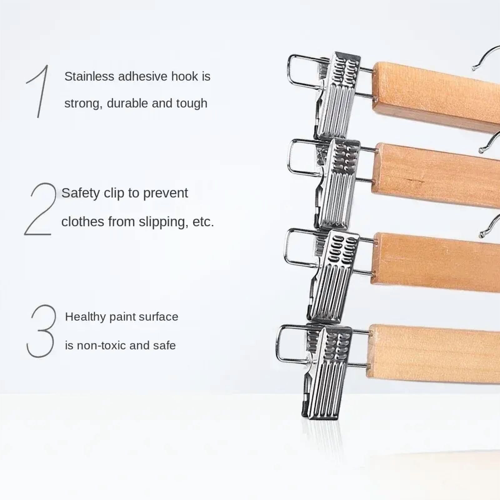 Wooden Skirt Hangers with Adjustable Clips (Pack of 1/5) Non-Slip Trouser Hanger Natural Finish Lotus Wood Pants hangers 360 Deg
