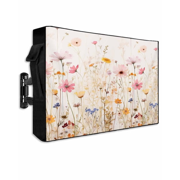 Outdoor TV Cover 48 to 50 Inch Weatherproof, Rustic Floral Waterproof TV Screen Protector for Outside Decor with Zipper and Pocket 48"L x 30"H , Vintage Watercolor Flowers Herb