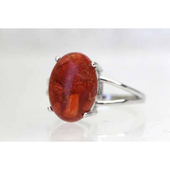 RED CORAL RING, Natural Stone Ring, silver sterling 925 ring, Engagement Ring, Bezel Ring, Woman's Ring, Minimalist Ring, Anniversary Gift