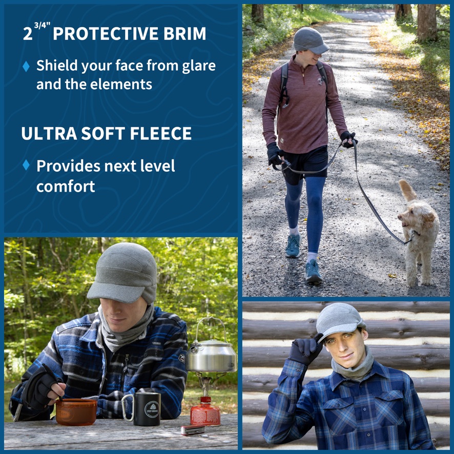 TrailHeads Men's Fleece Ball Cap with Drop Down Ear Warmer | The Trailblazer Adventure Hat - Heather Grey