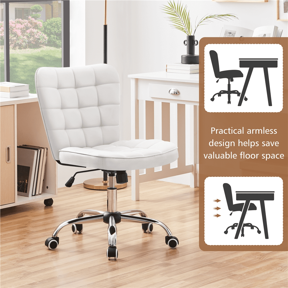 Alden Design Modern Tufted Faux leather Armless Desk Chair for Home Office, White