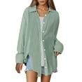 thumbnail image 2 of Tops Fashionable Loose Casual Solid Color Long Sleeved Shirt, Blue S, Size S-XXL, 2 of 6
