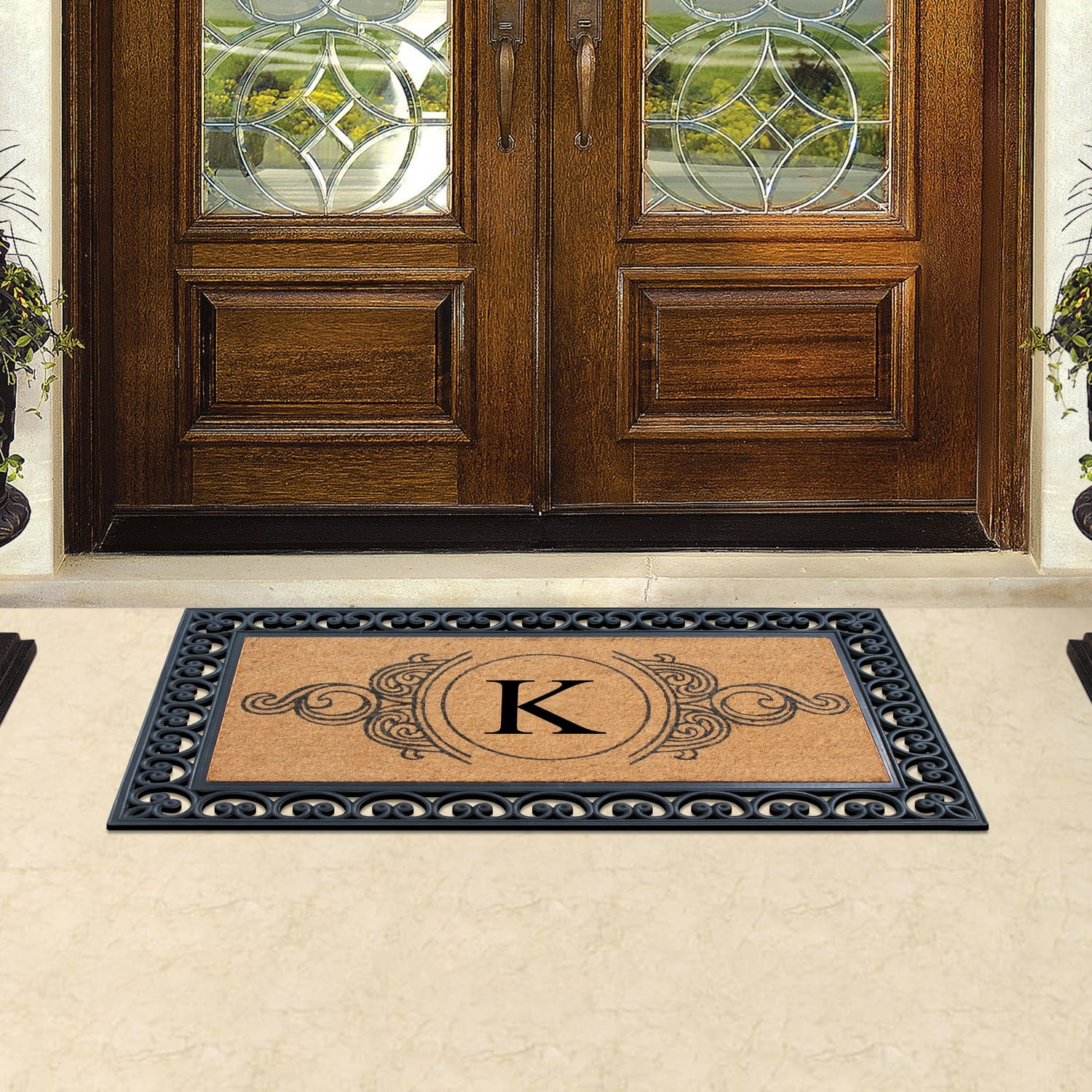 A1HC Rubber and Coir Doormat 30" x 48", Standard Double / Single Front Door Mat for Outdoor Entrance, Personalized Monogrammed Non-Slip Entrymat