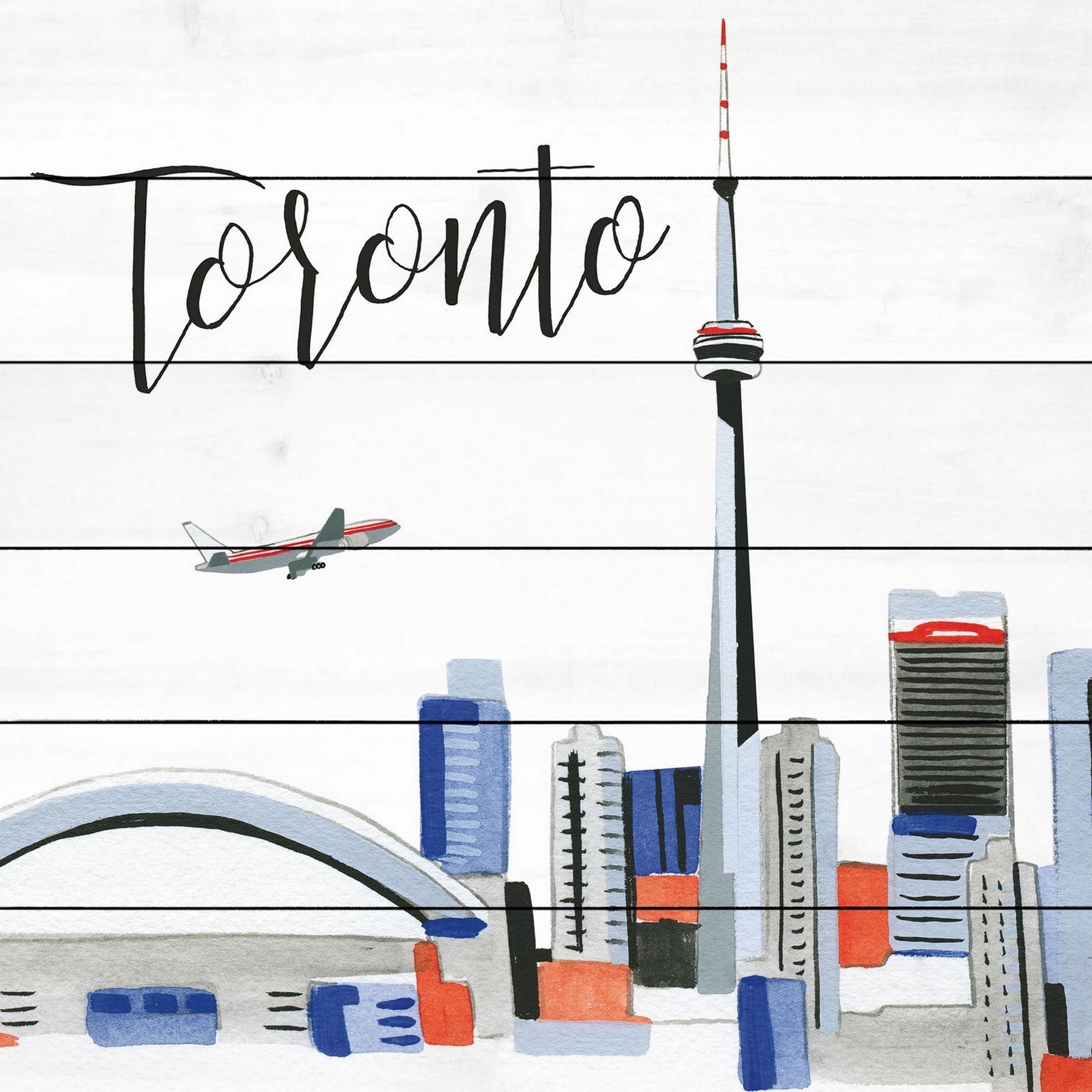 "Toronto Skyline" by Molly Rosner Painting Print on White Wood