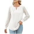 thumbnail image 2 of Fnooota Women's Tops 2025, Crew Neck Long Sleeve Casual Lace Pullover Shirts White Size L, 2 of 6