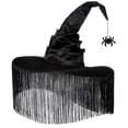 thumbnail image 1 of Black Witch Hat for Women, Halloween Costume Hat with Dangle Fringe, Hocus Pocus Party Halloween Decor & Accessories, 1 of 5
