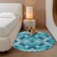 thumbnail image 3 of Round Area Rug 4ft,Modern Teal Blue Diamond Washable Carpet Non-Slip Runner Accent Rugs Indoor Floor Mat for Bedroom Living Room Decor,Geometric Line Buffalo Plaid, 3 of 9
