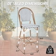 thumbnail image 2 of DELMANGO Bar Stool Set of 2 with Wood Print Finish French Counter Height Patio Rattan Bar Stool Chairs for Porch Garden Indoor Kitchen, White/Black, 2 of 7
