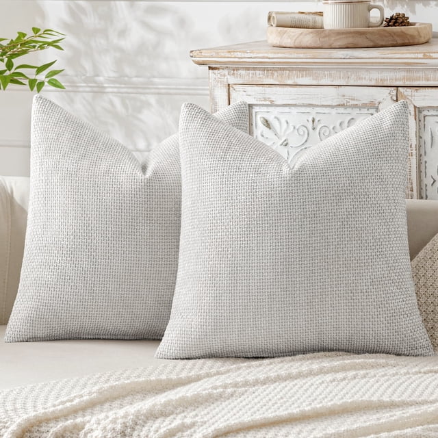 XmhyTop-A Juego de 2 fundas de almohada decorativas en gris y blanco de 45 x 45 cm, estilo bohemio moderno para dormitorio y sala de estar.