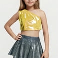 thumbnail image 2 of Taqqpue Kids Girls One-Shoulder Sequins Dance Vest Solid Color Jazz Hip Hop Stage Performance Tank Crop Tops Clothes Dancewear for Girls 3-16Y, 2 of 4