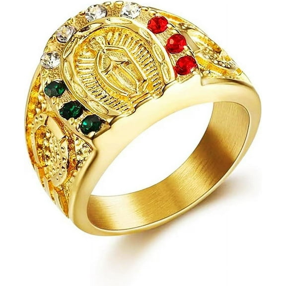 Cross Ring Iced out Ring for men with Ruby Emerald and CZ Horseshoe cut Hip Hop ring Catholic style 316 Stainless Steel Radiant Biker Rings Bling Cuban style Punk Ring Heavy Metal ring Ceremony