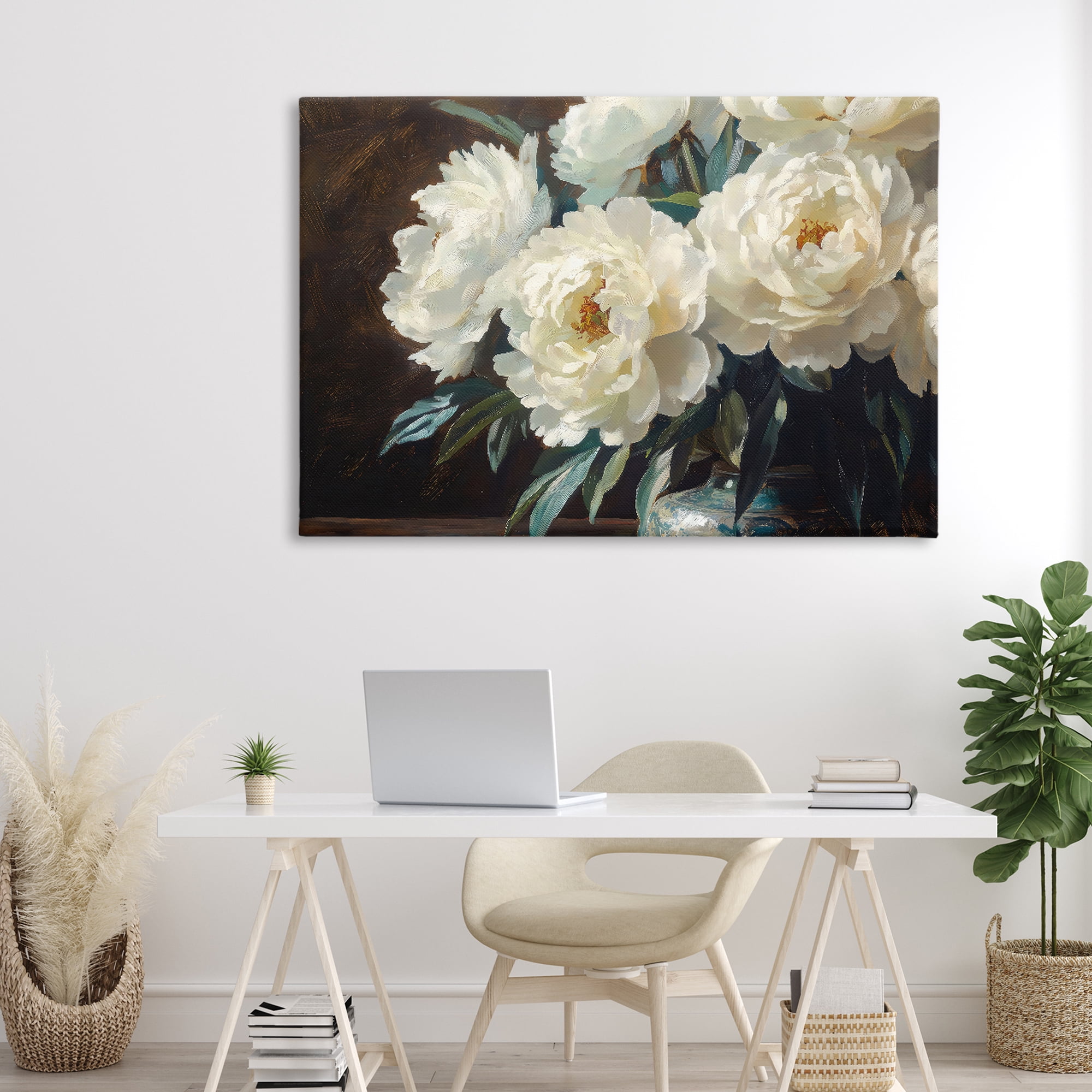 Stupell Industries Large Moody White Floral Canvas Wall Art, design by Petal Prints Design