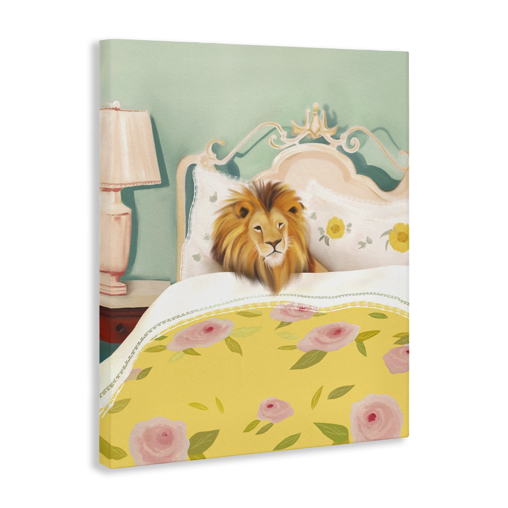 Good Morning Lion in Bed Canvas Wall Art, design by Leah Straatsma
