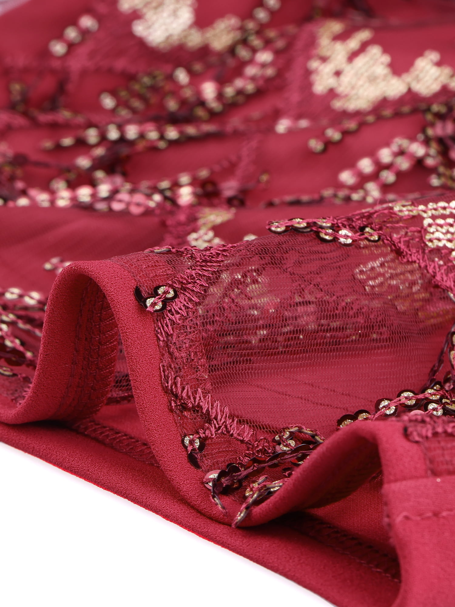 DARING DIVA Sequin Shiny Glitter Crop Top Tassel T-Shirt XL Burgundy