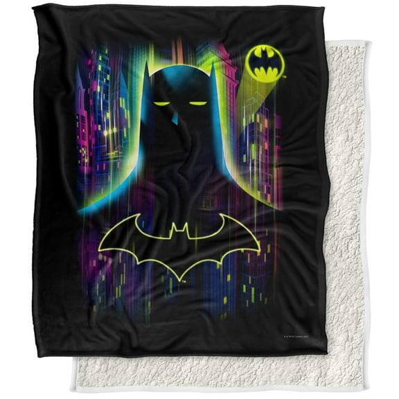 Batman Blanket, 50"x60", Knight Lights Silky Touch Sherpa Back Super Soft Throw Blanket