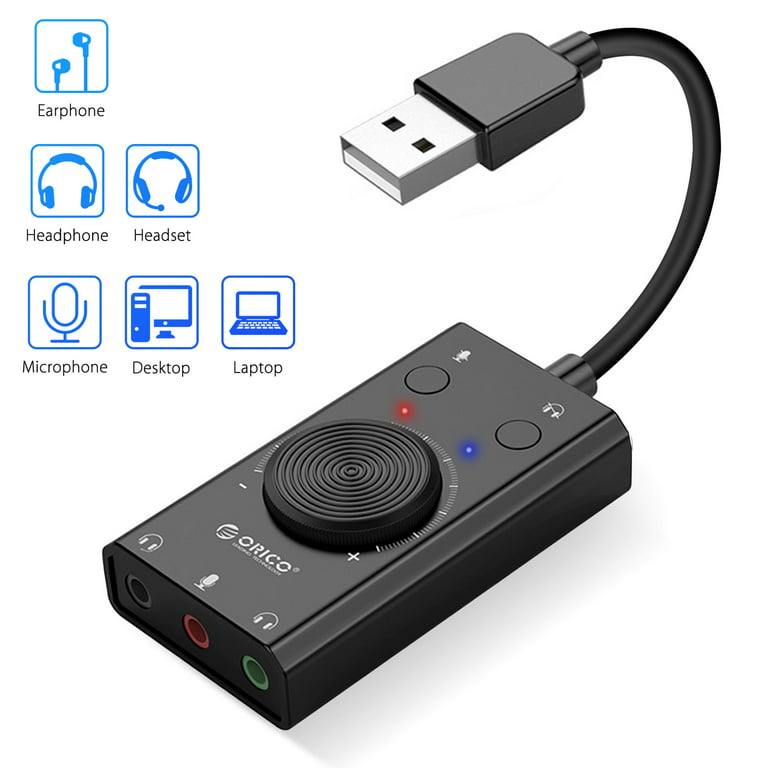 Handel Personlig Indbildsk USB Sound Card, Virtual 7.1-Channel USB External Audio Stereo Sound Adapter  Converter with Volume Control, 3.5mm Audio Mic Jack Fits for PC Laptop  Desktop Windows, Mac, Plug & Play, No Drivers Needed -