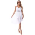 thumbnail image 3 of Sholeno Women's Ballet Dance Dress Sparkly Sequin Asymmetrical Hem Dress Spaghetti Straps Leotard White S, 3 of 5