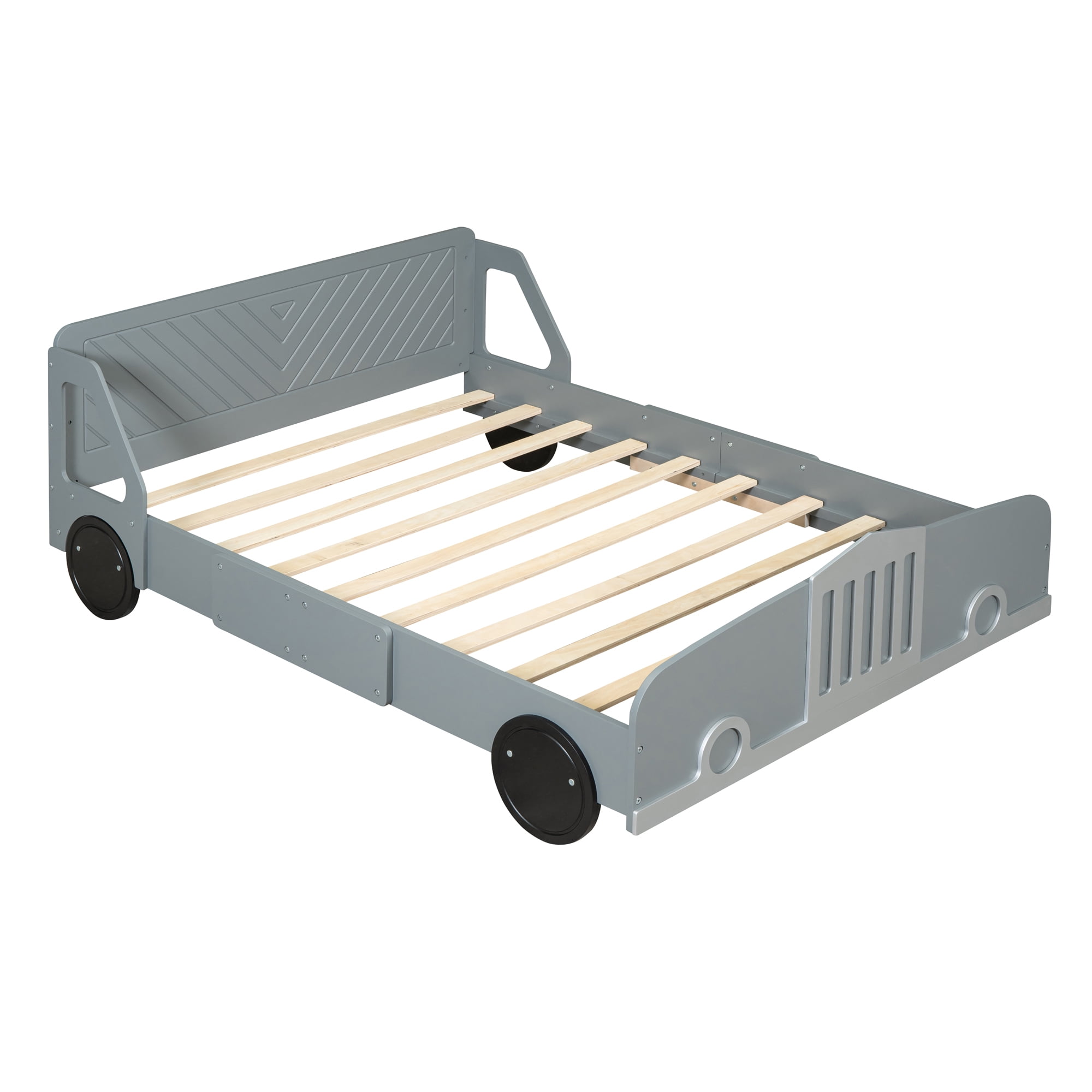 Full Size Car-Shaped Platform Bed with Wheels