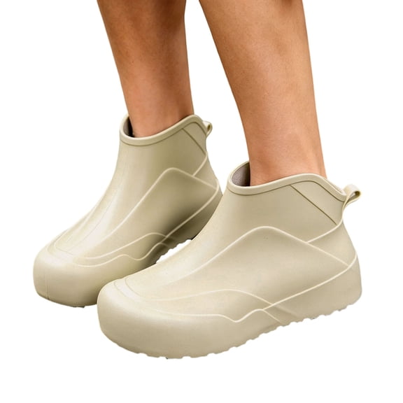 Gpaecead Women Short Ankle Rain Boots Non Slip Pvc Rubber Pull On Waterproof Shoes For Kitchen Garden Outdoor Casual, White