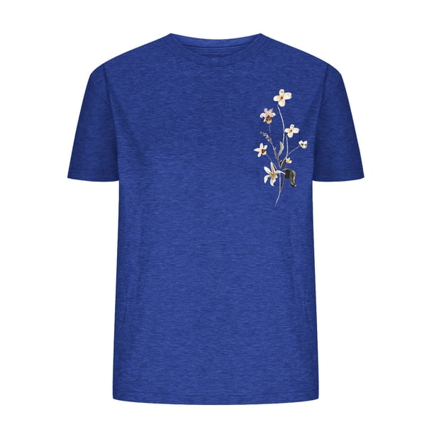 Tops de Manga Corta de las Mujeres, Cuello Redondo Impreso, Camiseta de Manga Corta para las Mujeres