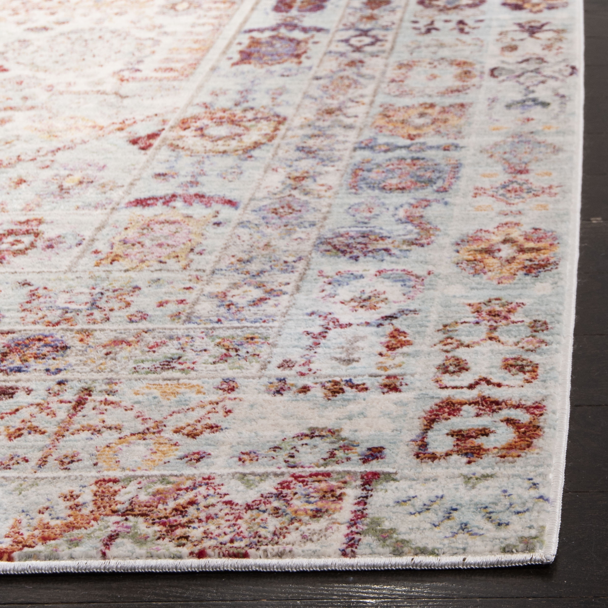 SAFAVIEH Valencia Angelle Distressed Oriental Polyester Runner Rug, Blue/Multi, 2'3" x 8'