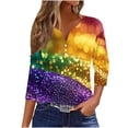 thumbnail image 2 of Fiudx Ofertas Relámpago Blusa de Manga 3/4 Corta Estampada a La Moda para Mujer, Blusa Informal con Cuello Redondo, 2 of 5