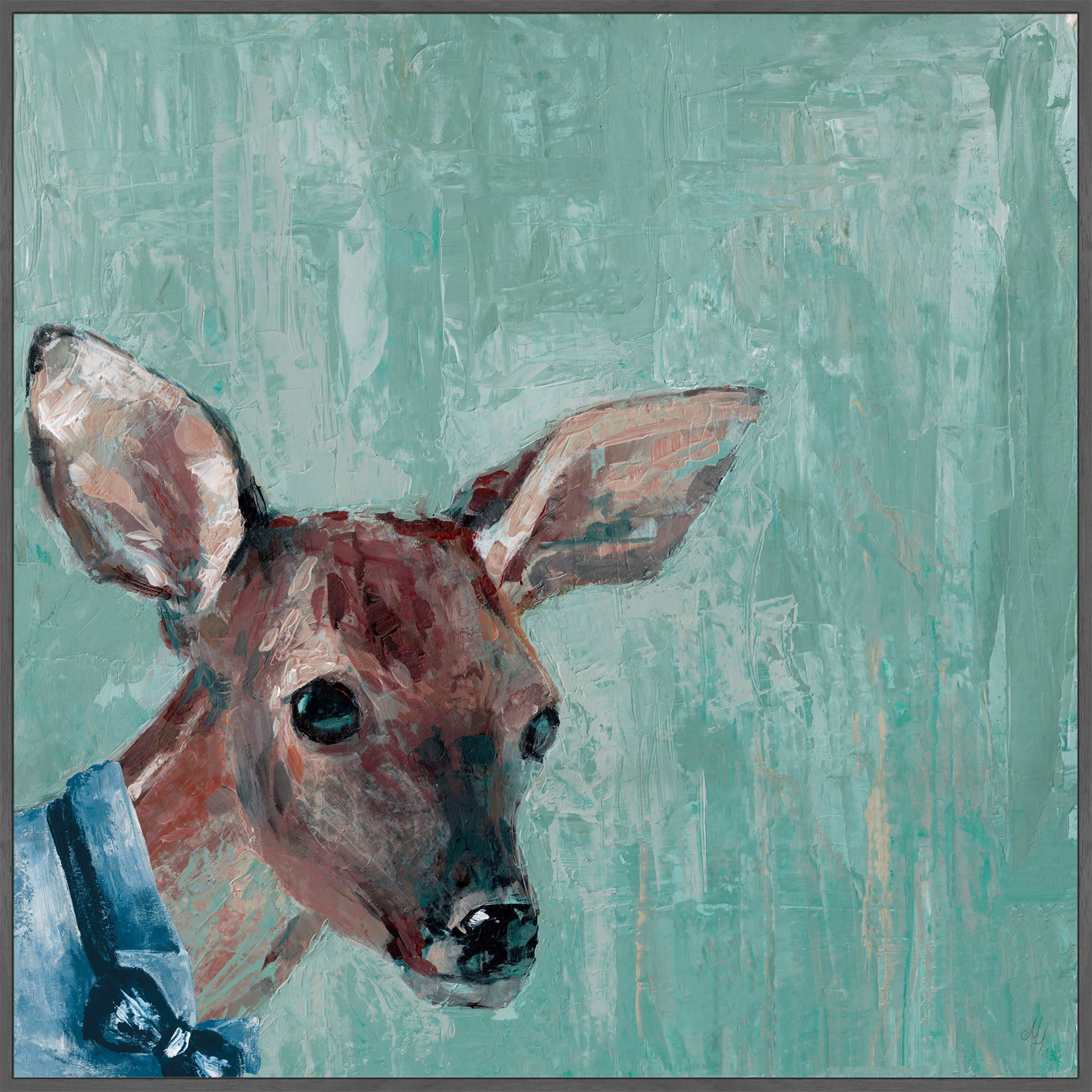 Deer with Bowtie Floater Framed Painting Print on Canvas