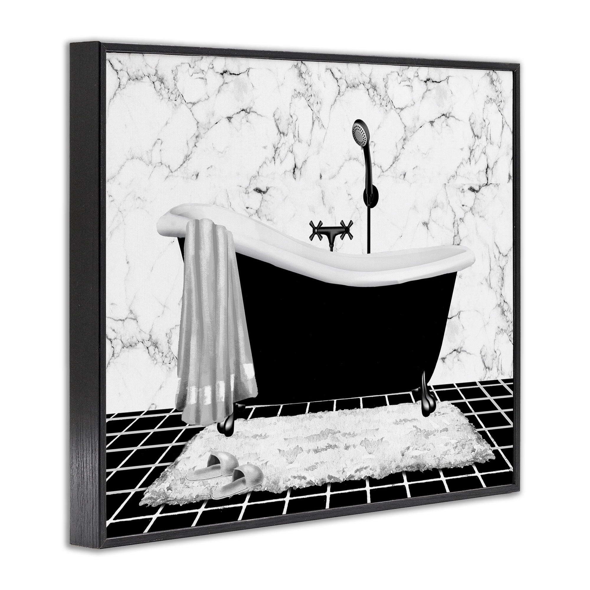 Stupell Industries Marble Pattern Tub Typography Painting Black Framed Art Print Wall Art, 14 x 11