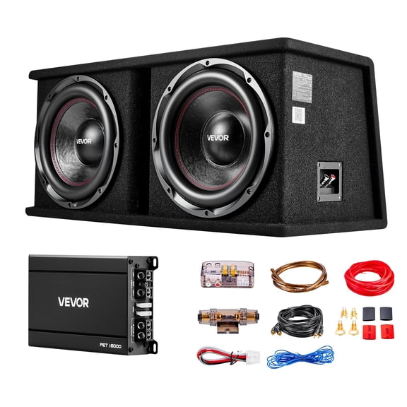 VEVOR Subwoofer Bass Package, 12 in, 1200W RMS, Dual Car Audio Subwoofer and Amp Package, with Loaded Enclosure, Separate Amplifier, and Wiring Kit, for Various Vehicles Trunks, Car Audio Systems