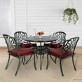 thumbnail image 2 of SOCIALCOMFY 5-Piece Outdoor Patio Dining Set, All-Weather Cast Aluminum Patio Table Set, Include 4 Cushioned Chairs and a 35.4 inch Round Table w/Umbrella Hole for Balcony Garden Backyard, Red, 2 of 7