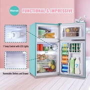 3.5 Cu.ft Compact Refrigerator WANAI Dual Doors Handles Mini Fridge with Top Freezer Blue New