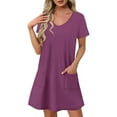 thumbnail image 2 of Ndbuld Plus Size Summer Dress for Women Womens Summer Short Sleeve Casual Dresses V-Neck Dress with Pockets Purple M, 2 of 8