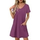 thumbnail image 1 of Vestido Corto de Verano de Moda de Color Sólido Vestido Casual de Cuello en V de Manga Corta, Desgaste Ligero de Poliéster para las Mujeres, Lavado de Manos, 1 of 7