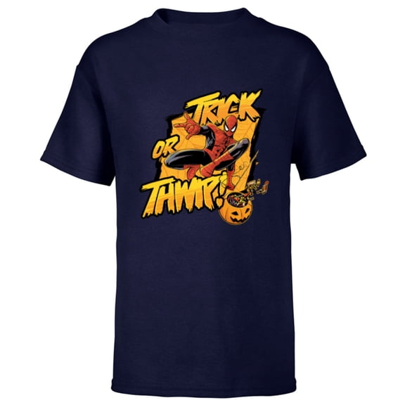 Marvel Super Heroes Spider-Man Halloween Trick or Thwip! - Short Sleeve T-Shirt for Kids - Customized-Navy