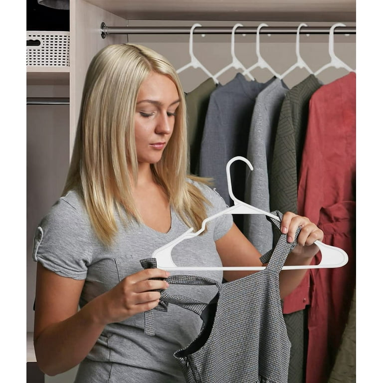 43237-2 Neaties Clothes White Plastic Hangers with Bar Hooks, Heavy Duty  Standard Plastic Hangers for Pants, Shirts, or Dress, 30pk
