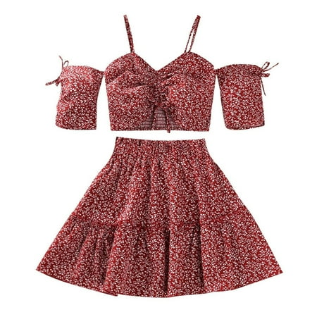

MHZLDYZ Clearance Hawaiian Shirt for Girls Girls Sets In Children s Pumping Pleated Suspenders Short Sleeved Tops Crushed Red Half Body Skirt Summer Clothing Girl Clothes Size 6 (Red 11Y)
