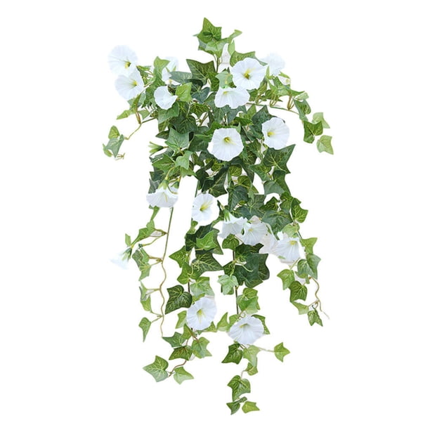 Cesta colgante de seda artificial Wosthever flor de gloria de la mañana decoración para Sala de bodas blanco
