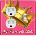 thumbnail image 1 of Metal Light Switch Plate Outlet Cover (My Room My Rules Crown Pink Tilted - Single Duplex Single Toggle), 1 of 2