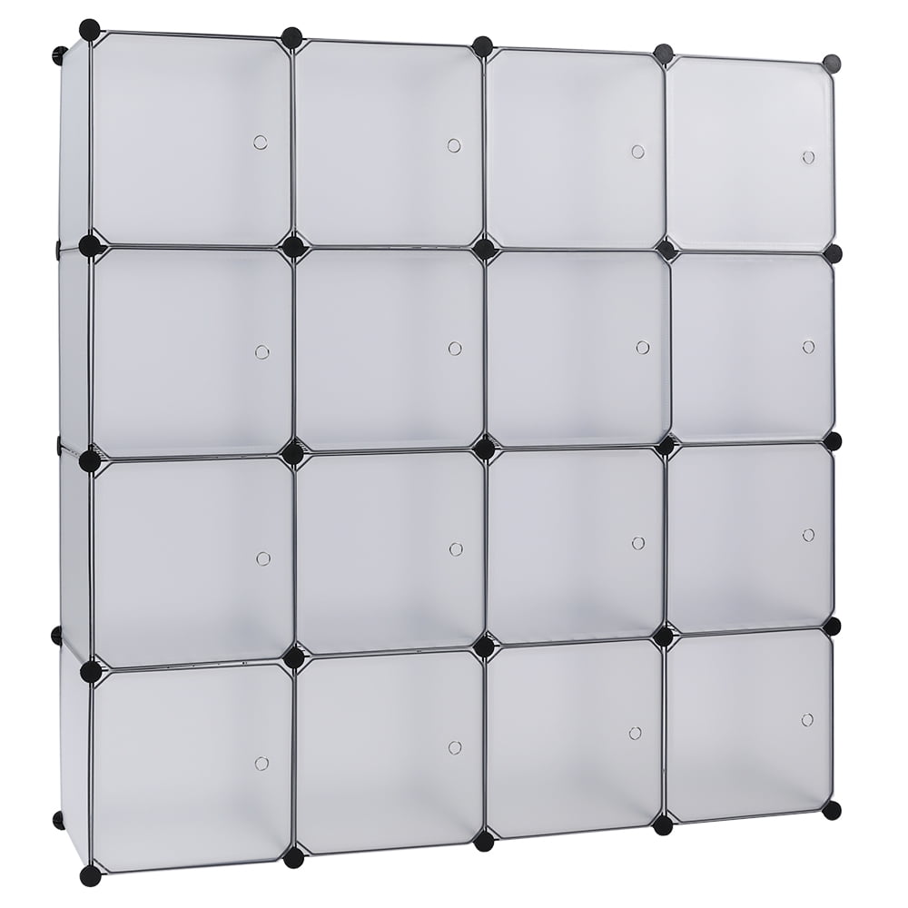 Kepooman Cube Storage Organizer, 16-Cube Book Shelf, DIY Plastic Closet Cabinet, Modular Bookcase, Storage Shelving for Bedroom, Living Room, Office, White