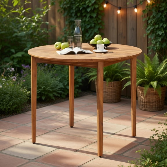 Spaco 36 inch Acacia Wood Round Outdoor Dining Table for 4 People, Patio Dining Table for Patio, Garden, Backyard, Brown
