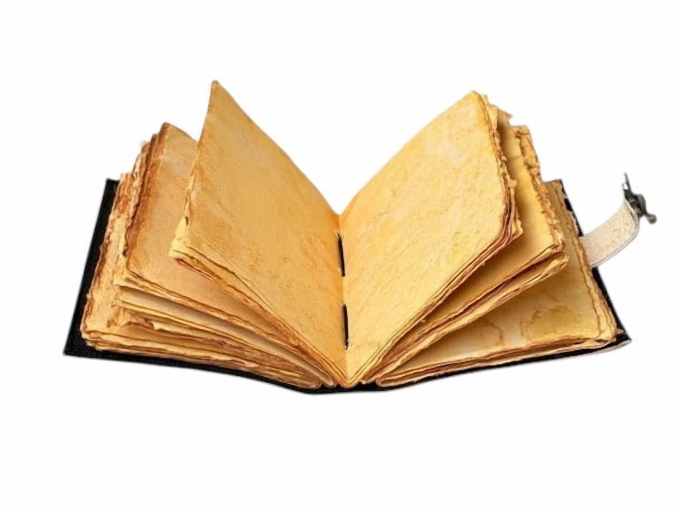 Handmade Leather Journal with Deckle Edge Pages – Vintage Moth & Moon Design, 200 Pages, Lock Clasp Notebook