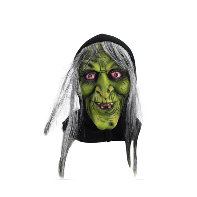 Máscara de bruja de Halloween con luz LED, cubierta integral de látex