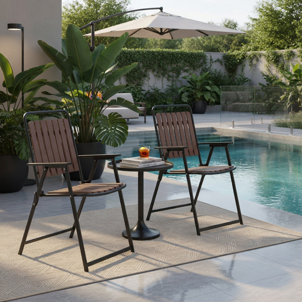 Hommoo 4-Pack Heavy-Duty Folding Patio Chairs, Breathable PP Seat & Back, Compact Foldable Design for Backyard, Balcony & Porch, Coffee Brown